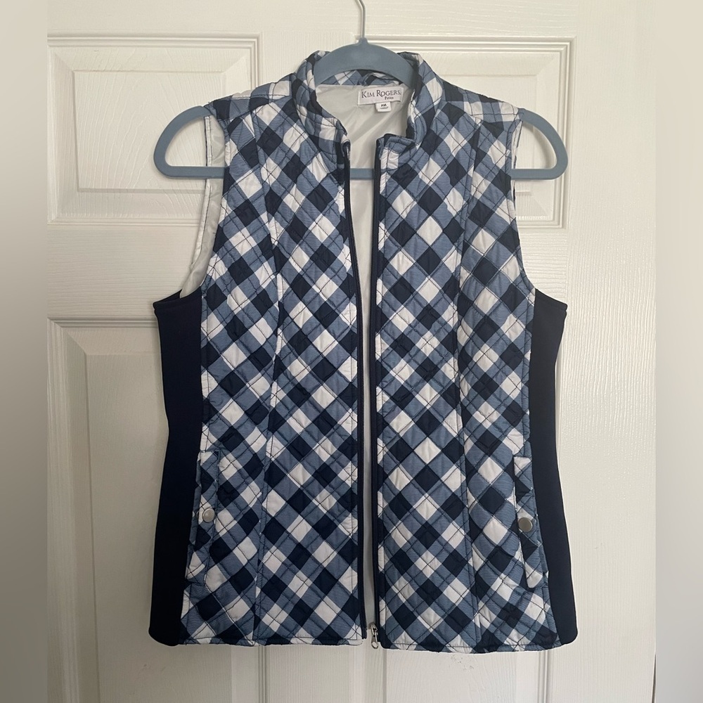 Kim Rogers Womenâs Navy and White Plaid Vest Size Petite Medium